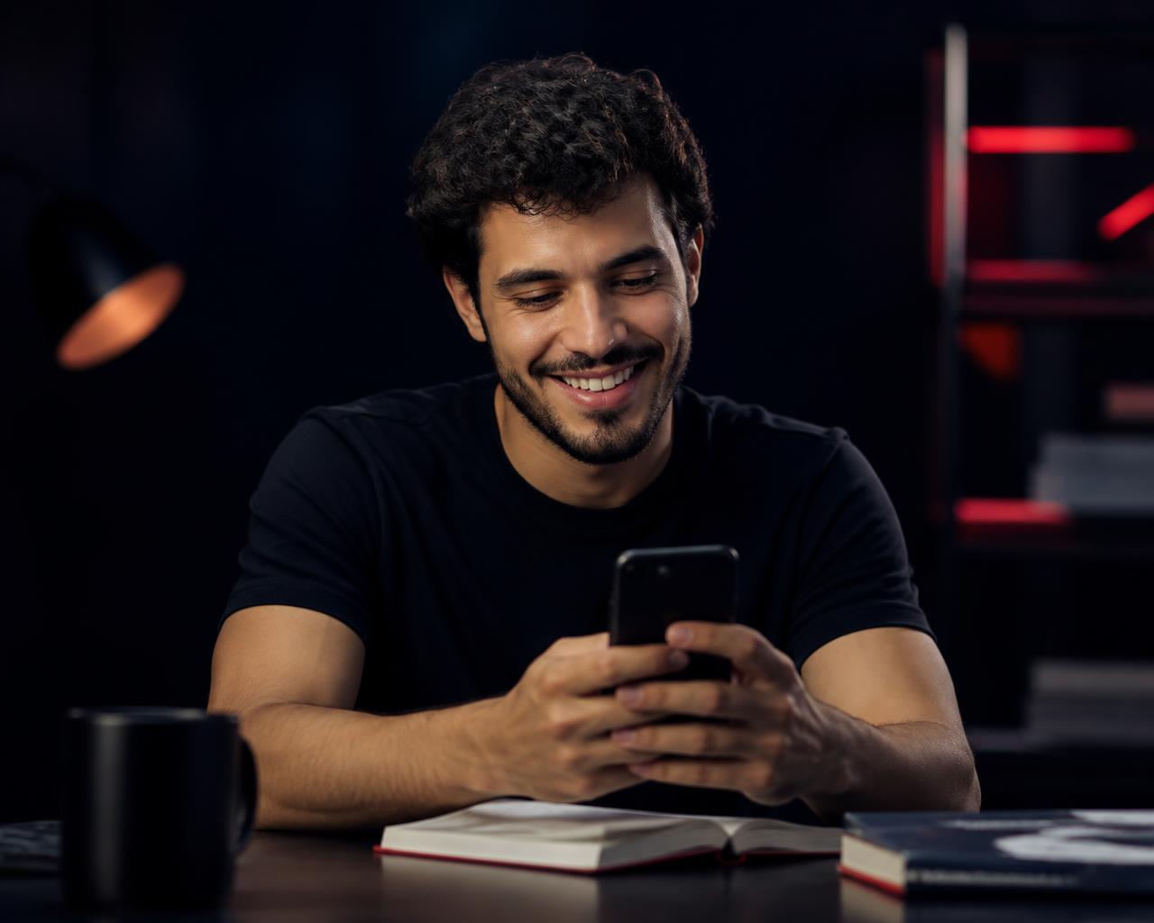Estudante revisando os cards da OAB pelo celular